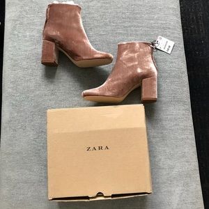 Zara velvet boots blush pink size 37 (6.5) NIB